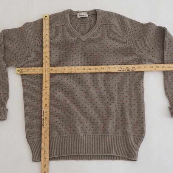 Vintage '90S Ingo Olive Green 100% Wool Eclectic Grandpa V-Neck Sweater Medium - Picture 3 of 9